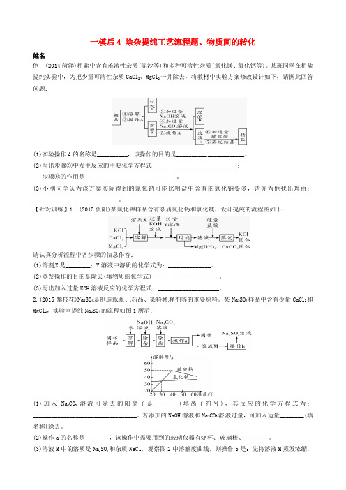 江苏省溧水县孔镇中学2016届中考化学 一模后专题练习4 除杂提纯工艺流程题、物质间的转化(无答案)