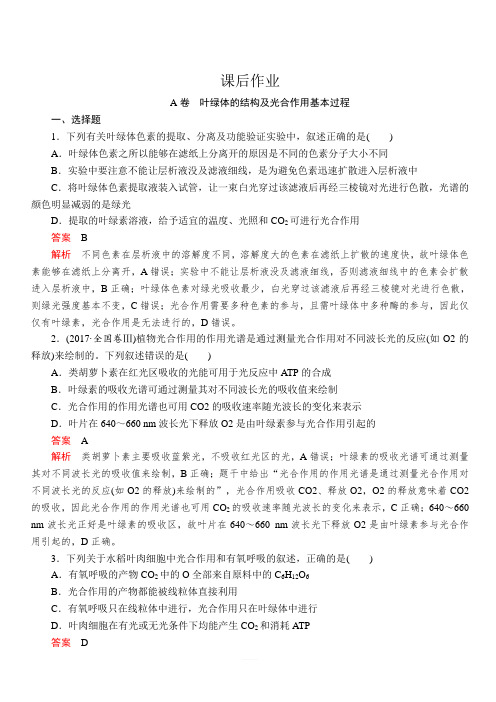 2020年高考生物一轮复习创新版课后作业：必修1第3单元细胞的能量供应和利用第10讲含解析