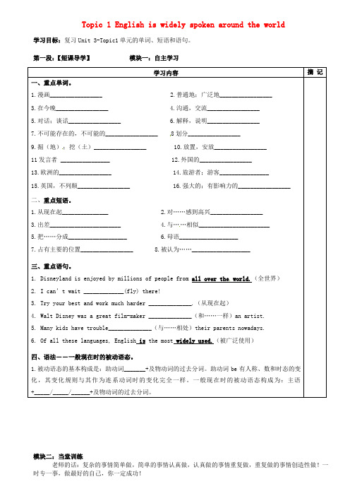 广东省河源中国教育学会中英文实验学校九年级英语上册《Unit 3 English around th