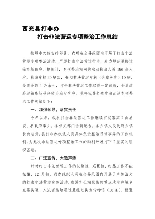 打击非法营运专项整治工作总结