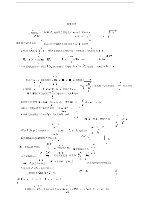 圆锥曲线全部公式及概念