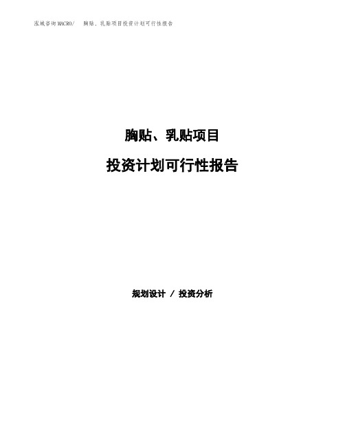 胸贴、乳贴项目投资计划可行性报告(模板参考范文)