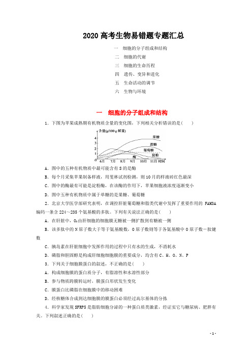 2020高考生物易错题专题汇总