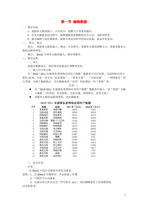 七年级信息技术下册 4.1 编辑数据教案 泰山版