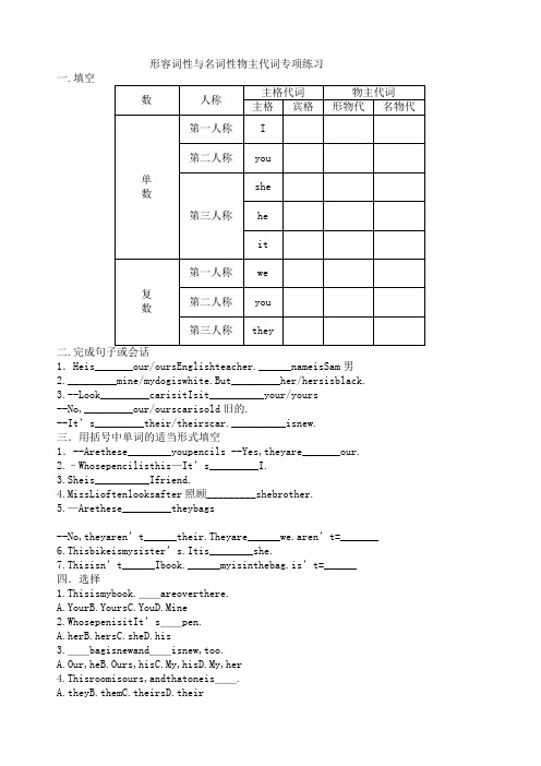 形容词性的物主代词与名词性的物主代词专项训练题