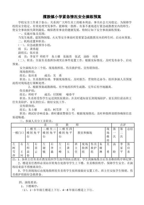 擂鼓镇小学紧急情况集合演练预案