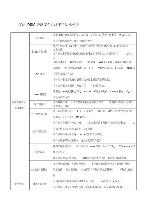 盈高多维终端安全管理平台功能列表