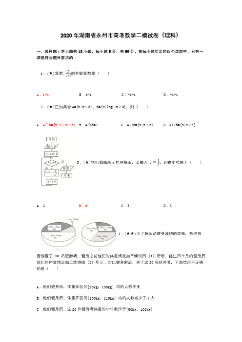 2020年湖南省永州市高考数学二模试卷(理科)