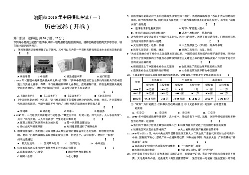 河南省洛阳市2016年中考模拟考试(一)历史试题