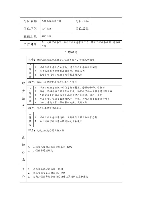 三级工程项目经理--维护业务类职责岗位说明书