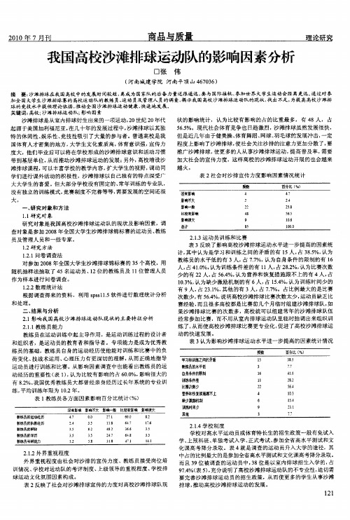 我国高校沙滩排球运动队的影响因素分析