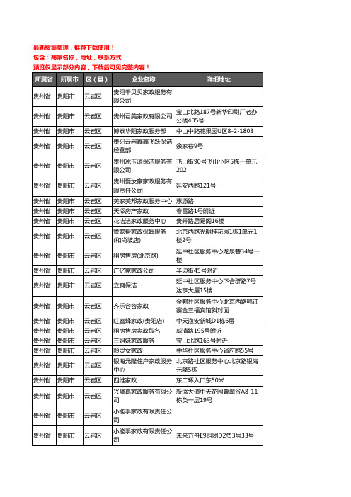 新版贵州省贵阳市云岩区家政企业公司商家户名录单联系方式地址大全44家