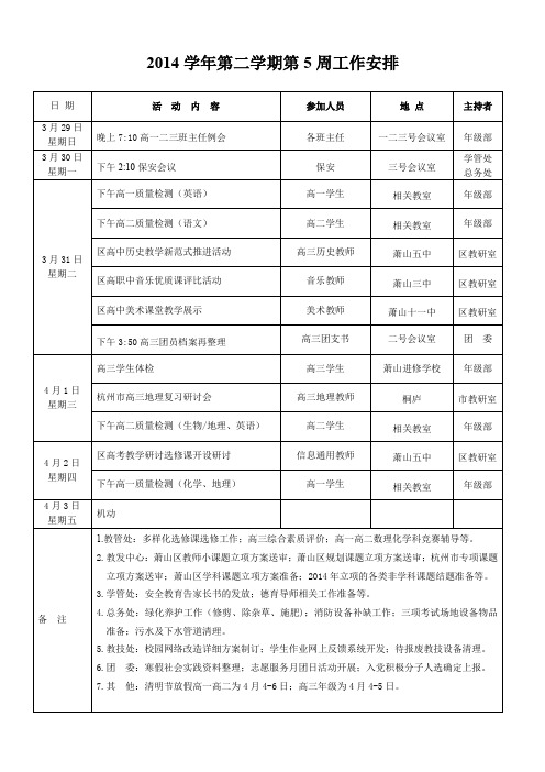 2013学年第一学期第4周工作安排表-萧山五中