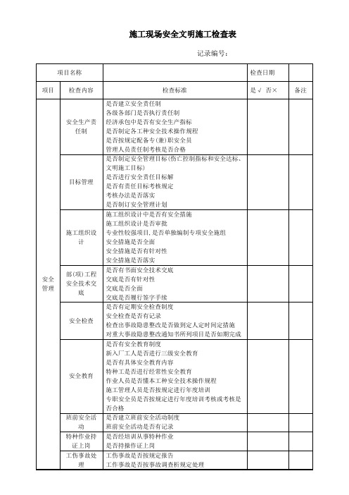 施工现场安全文明施工检查表