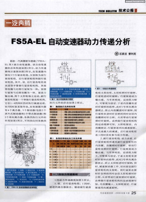 一汽奔腾 FS5A-EL自动变速器动力传递分析