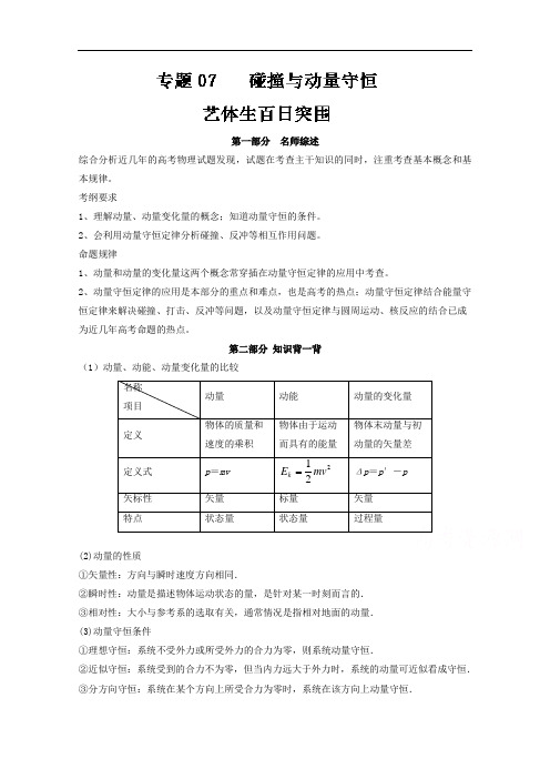 专题07 碰撞与动量守恒-2017年高考物理备考艺体生系列 含解析 精品