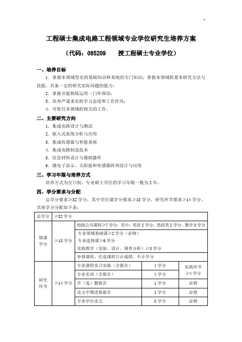 工程硕士集成电路工程领域专业学位研究生培养方案