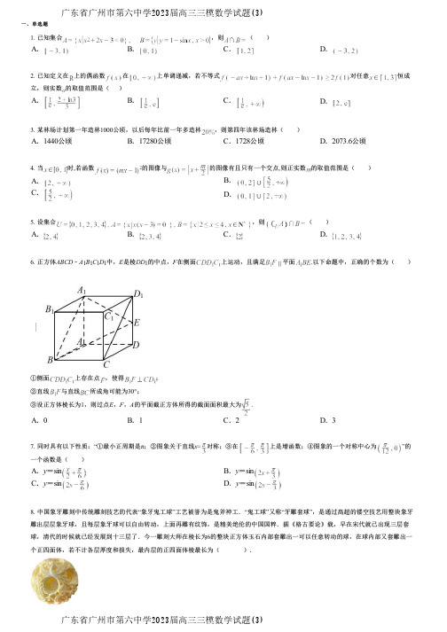 广东省广州市第六中学2023届高三三模数学试题(3)