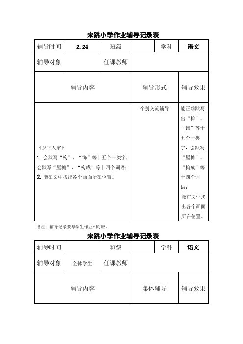 四年级下学期语文作业辅导记录表