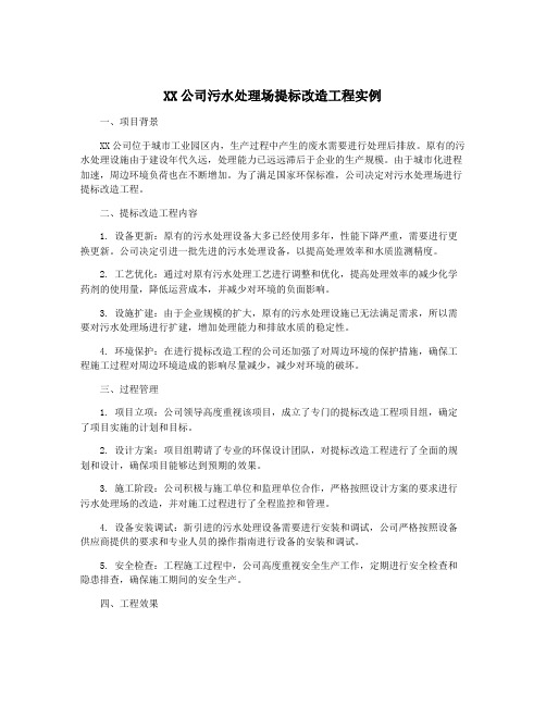 XX公司污水处理场提标改造工程实例