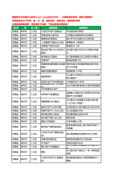 2020新版河南省郑州市二七区房屋中介工商企业公司商家名录名单黄页联系电话号码地址大全339家