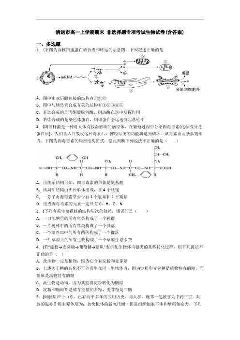 清远市高一上学期期末 非选择题专项考试生物试卷(含答案)