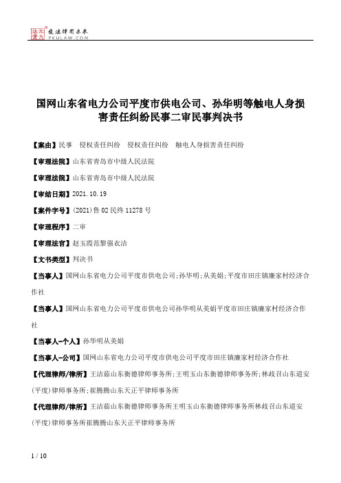 国网山东省电力公司平度市供电公司、孙华明等触电人身损害责任纠纷民事二审民事判决书