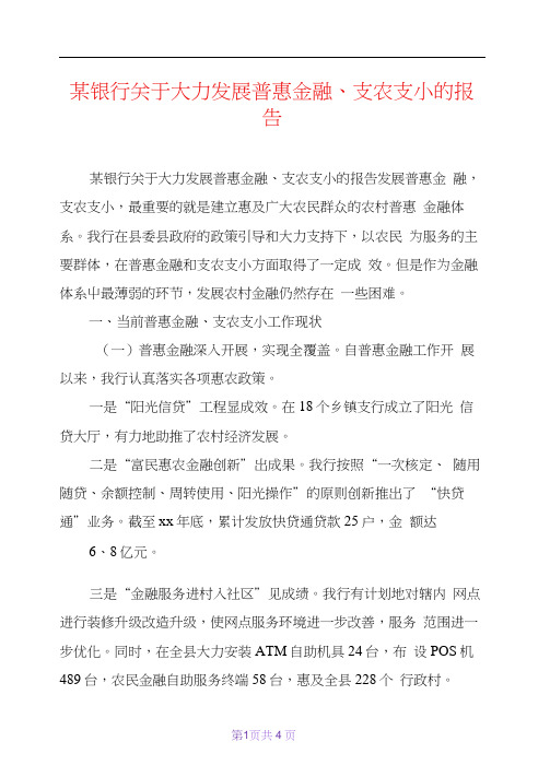 某银行关于大力发展普惠金融、支农支小的报告