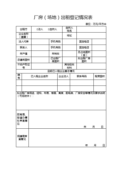 厂房场地出租登记情况表