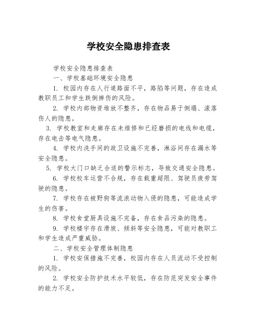 学校安全隐患排查表