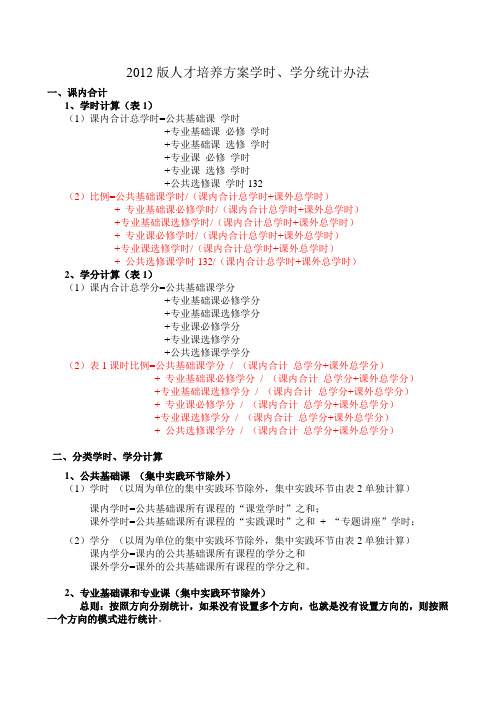 湖南科技大学2012版人才培养方案学时、学分统计办法