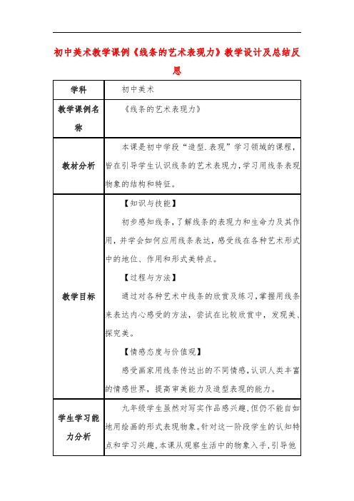 初中美术教学课例《线条的艺术表现力》教学设计及总结反思