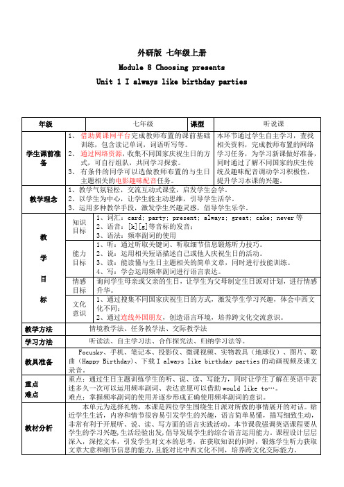 外研版七年级英语上册《 Unit 1 I always like birthday parties.》精品教案_23