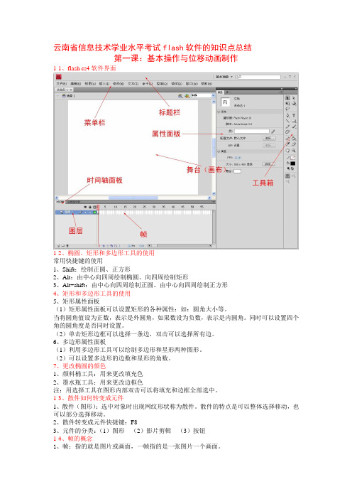 云南省信息技术学业水平考试flash软件的知识点总结