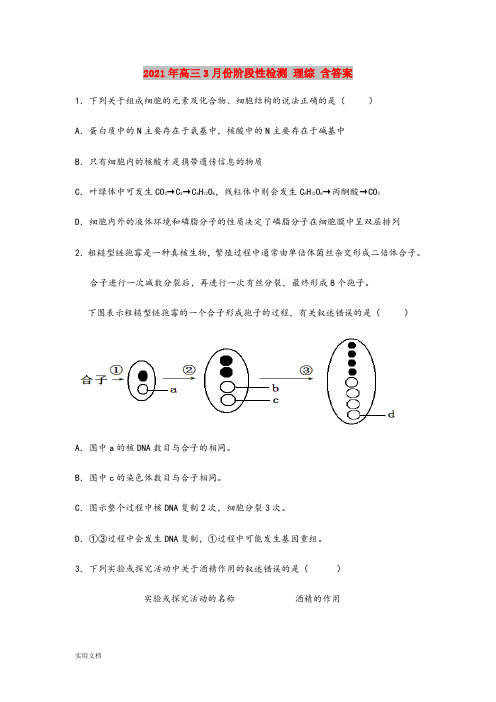 2021-2022年高三3月份阶段性检测 理综 含答案