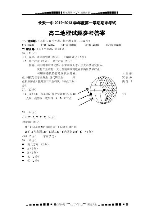 2012——2013学年第一学期高二地理参考答案