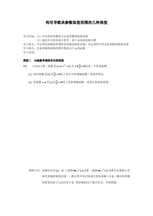 利用导数求参数取值范围的几种类型(1)