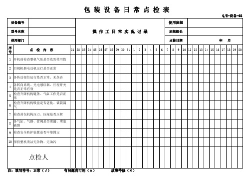 包装机设备日常点检表