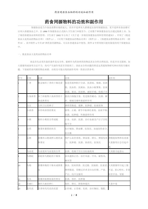 药食同源食品物料的功效和副作用