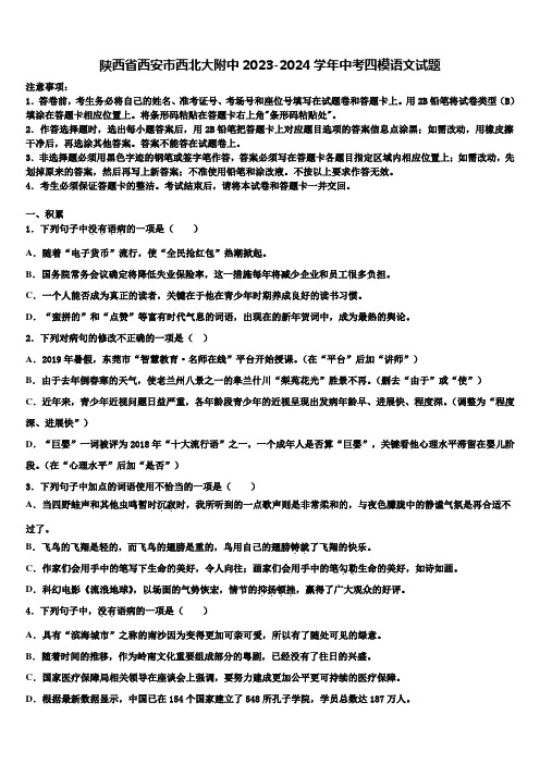 陕西省西安市西北大附中2023-2024学年中考四模语文试题含解析