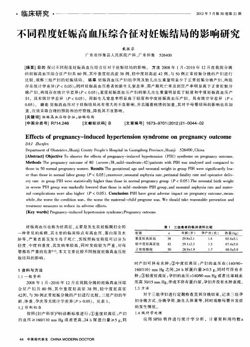 不同程度妊娠高血压综合征对妊娠结局的影响研究