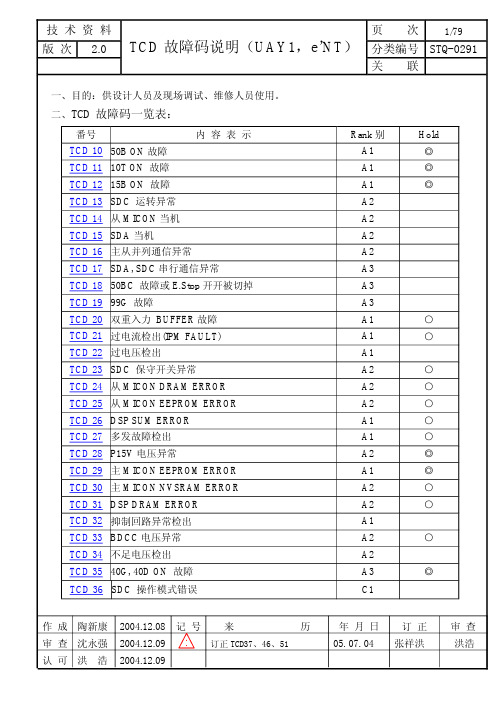 日立TCD故障代码及详细说明