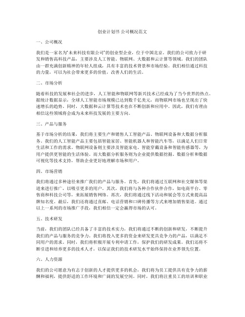 创业计划书 公司概况范文