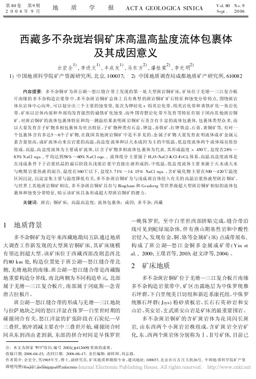 西藏多不杂斑岩铜矿床高温高盐度流体包裹体及其成因意义_佘宏全