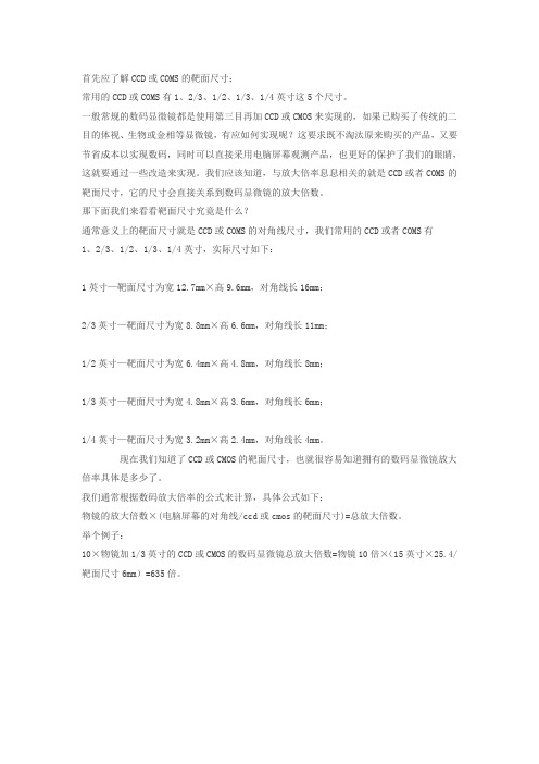 首先应了解CCD或COMS的靶面尺寸