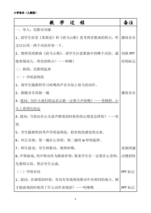 小学音乐教案放马山歌