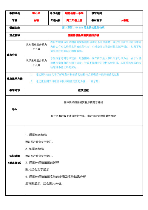 高中生物新人教版教案-噬菌体侵染细菌的实验的步骤-公开课比赛一等奖