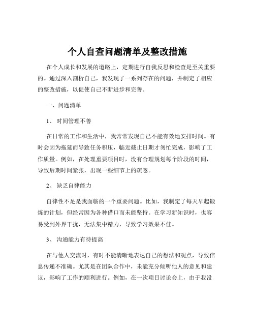 个人自查问题清单及整改措施