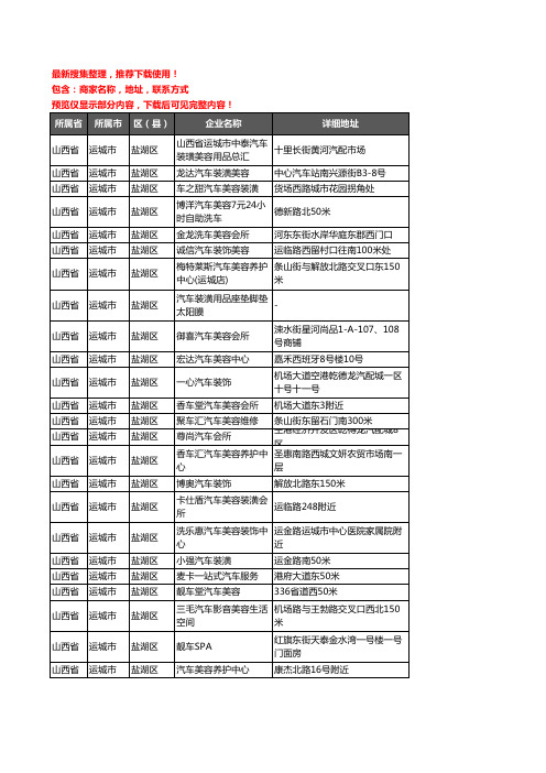 新版山西省运城市盐湖区汽车装饰企业公司商家户名录单联系方式地址大全172家