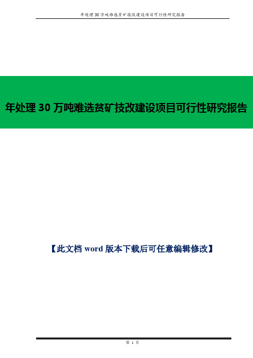 年处理30万吨难选贫矿技改建设项目可行性研究报告